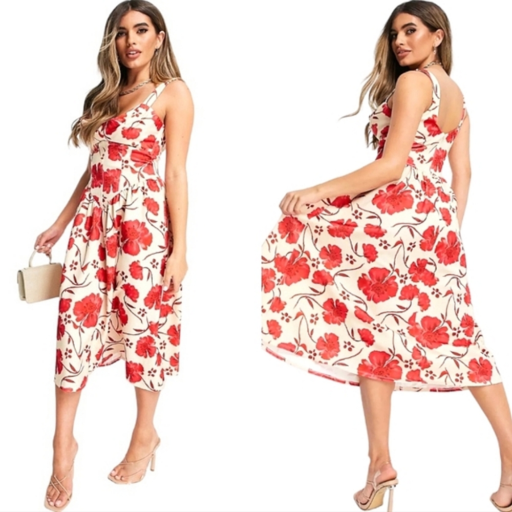 NWOT ASOS DESIGN Cowl Neck w/ Corsetted Waist Skater Midi Dress